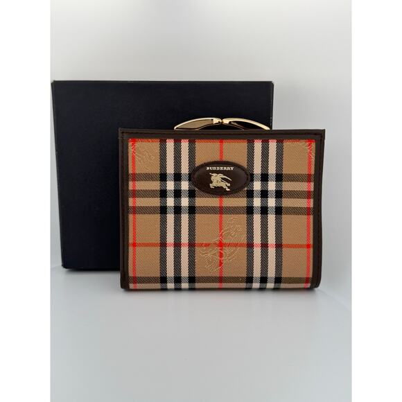 Burberry Haymarket Check Canvas & Leather Bifold Wallet with Coin Compartment - Picture 2 of 6